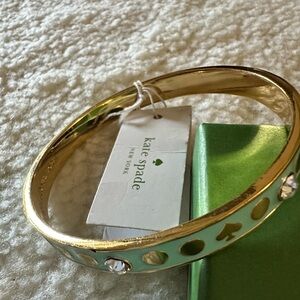 Kate Spade Bracelet: bangle, mint green, with gold spades, clear stones, & NWT